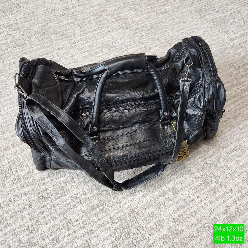 Patchwork leather duffle bag black size 24"